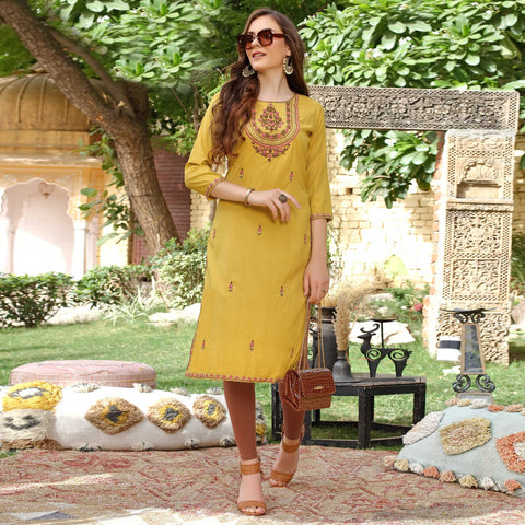 Yellow Knee Length Ladies Kurti at Best Price in Mumbai | Babu Garment